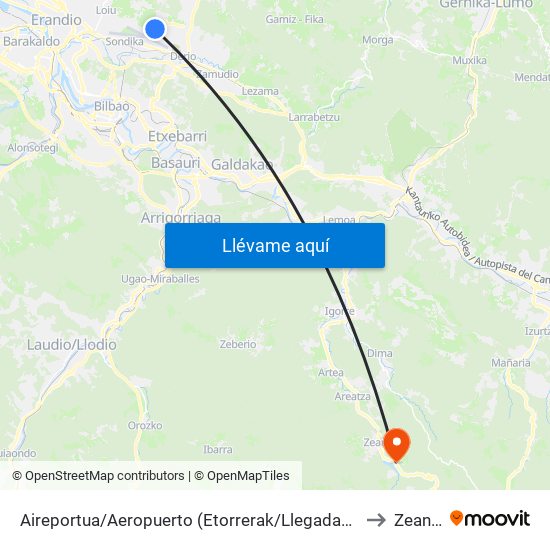 Aireportua/Aeropuerto (Etorrerak/Llegadas) (1003) to Zeanuri map
