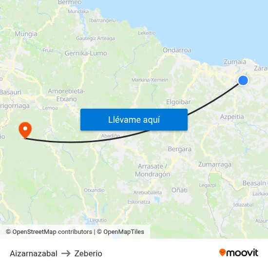 Aizarnazabal to Zeberio map