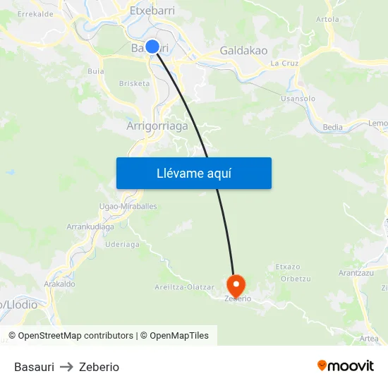 Basauri to Zeberio map