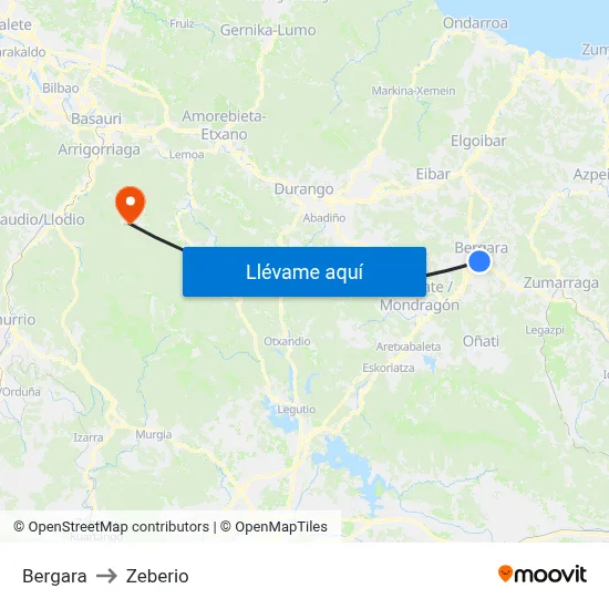 Bergara to Zeberio map