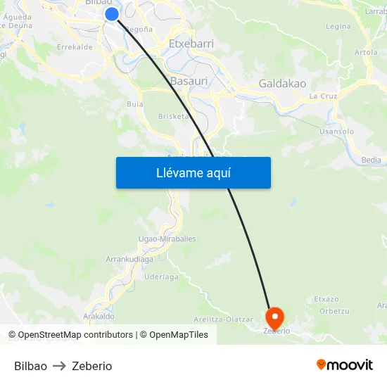 Bilbao to Zeberio map