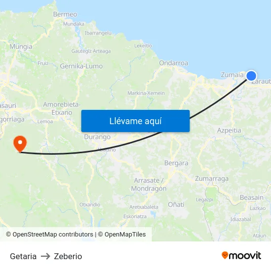 Getaria to Zeberio map