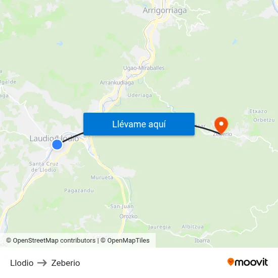 Llodio to Zeberio map