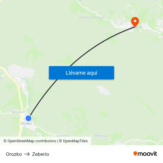 Orozko to Zeberio map