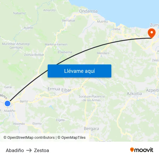 Abadiño to Zestoa map