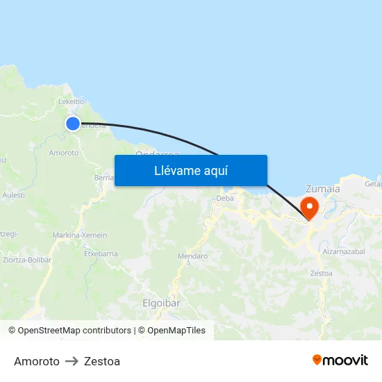 Amoroto to Zestoa map