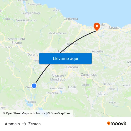 Aramaio to Zestoa map
