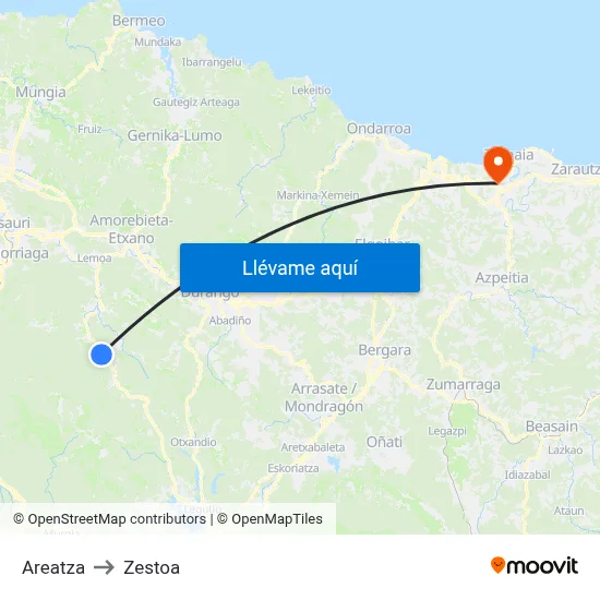 Areatza to Zestoa map