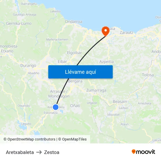 Aretxabaleta to Zestoa map