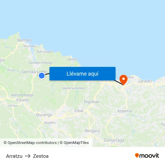 Arratzu to Zestoa map
