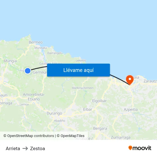 Arrieta to Zestoa map
