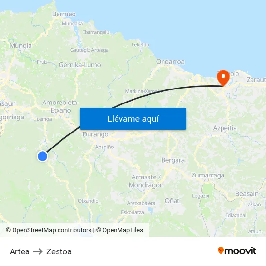 Artea to Zestoa map