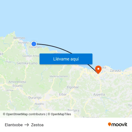 Elantxobe to Zestoa map
