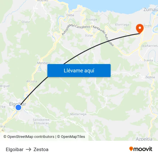 Elgoibar to Zestoa map