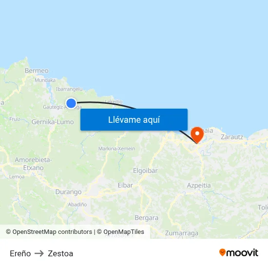 Ereño to Zestoa map