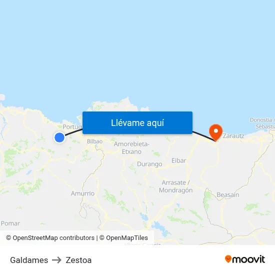 Galdames to Zestoa map