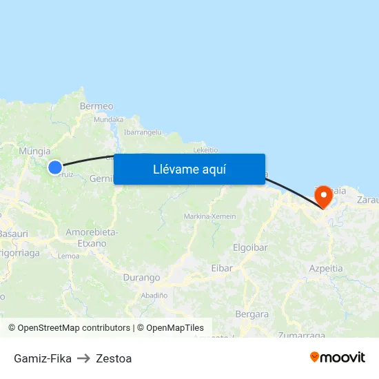 Gamiz-Fika to Zestoa map