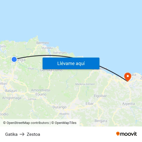 Gatika to Zestoa map