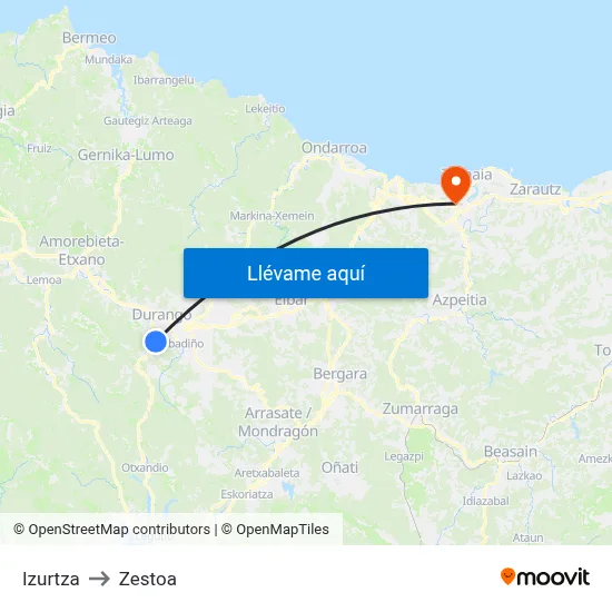 Izurtza to Zestoa map