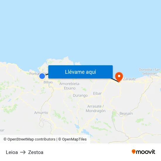 Leioa to Zestoa map