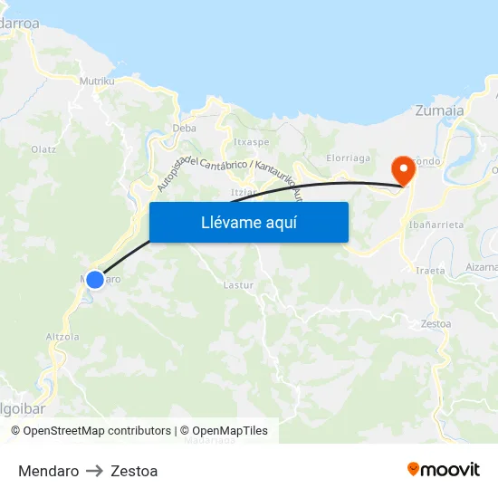 Mendaro to Zestoa map