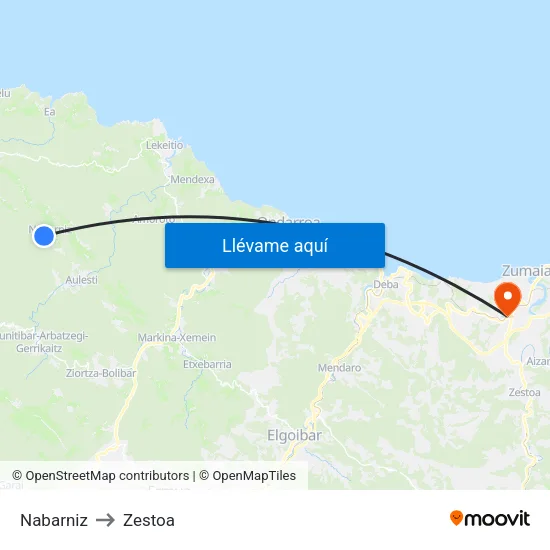 Nabarniz to Zestoa map