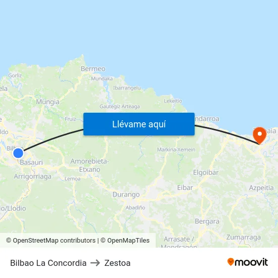 Bilbao La Concordia to Zestoa map