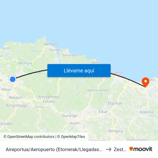 Aireportua/Aeropuerto (Etorrerak/Llegadas) (1003) to Zestoa map