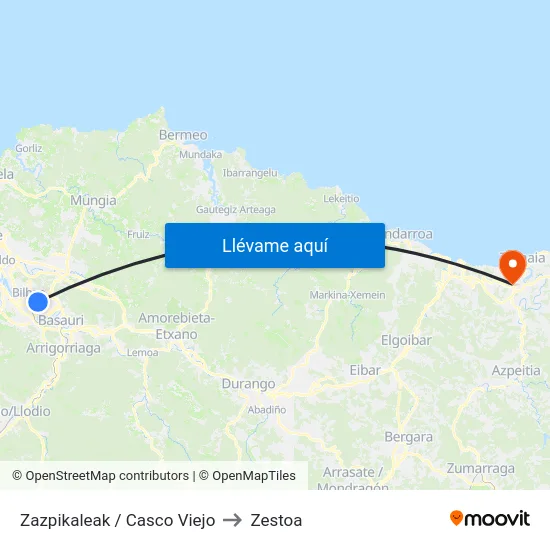 Zazpikaleak / Casco Viejo to Zestoa map