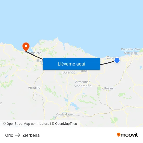 Orio to Zierbena map