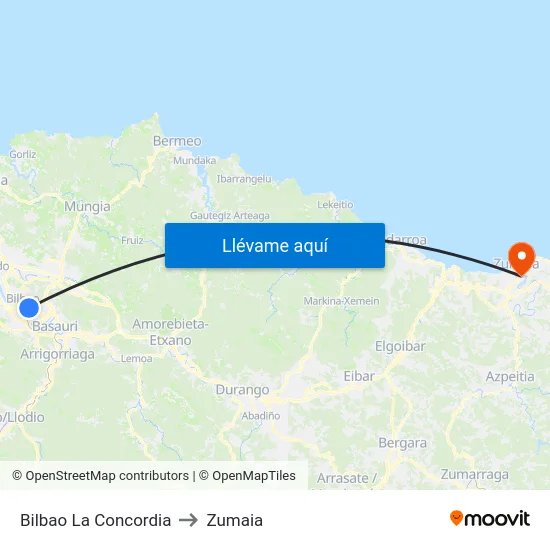 Bilbao La Concordia to Zumaia map
