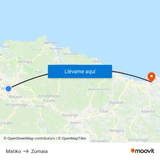Matiko to Zumaia map