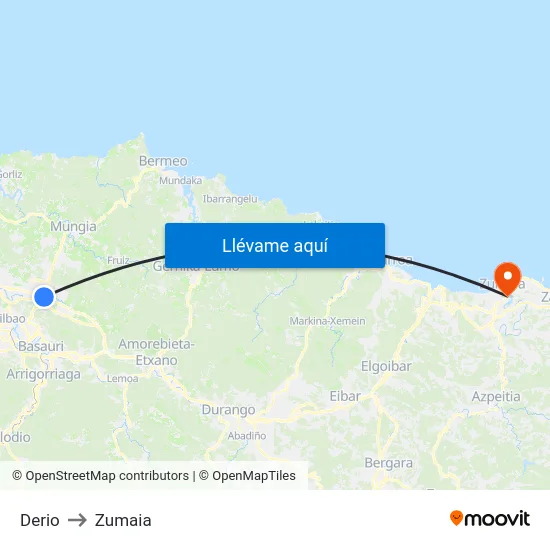 Derio to Zumaia map