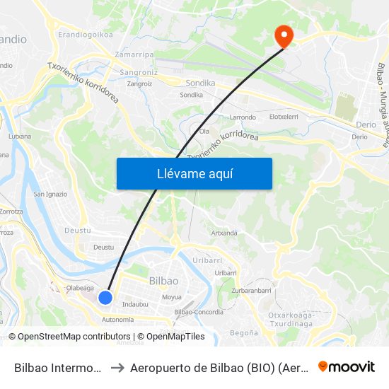 Bilbao Intermodal (2877) to Aeropuerto de Bilbao (BIO) (Aeropuerto de Bilbao) map