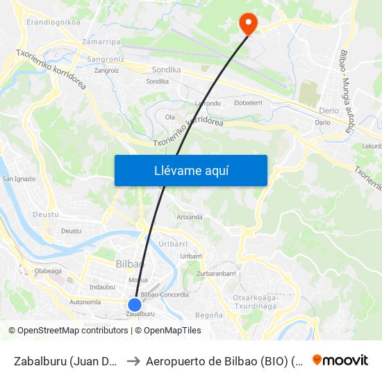 Zabalburu (Juan De Garay) (4121) to Aeropuerto de Bilbao (BIO) (Aeropuerto de Bilbao) map