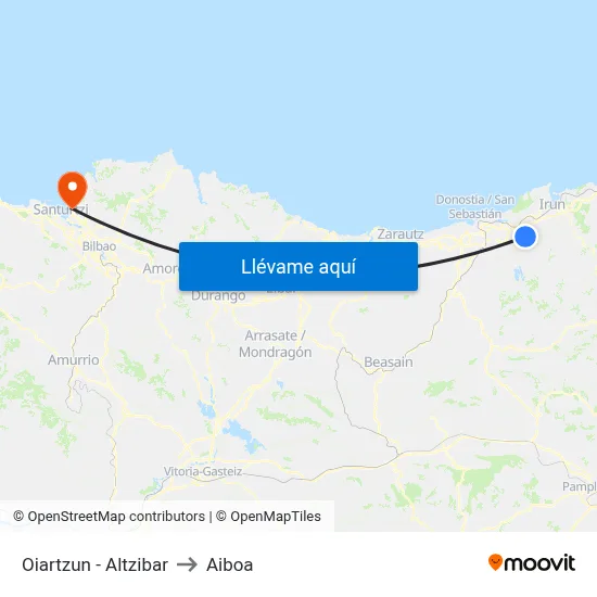 Oiartzun - Altzibar to Aiboa map