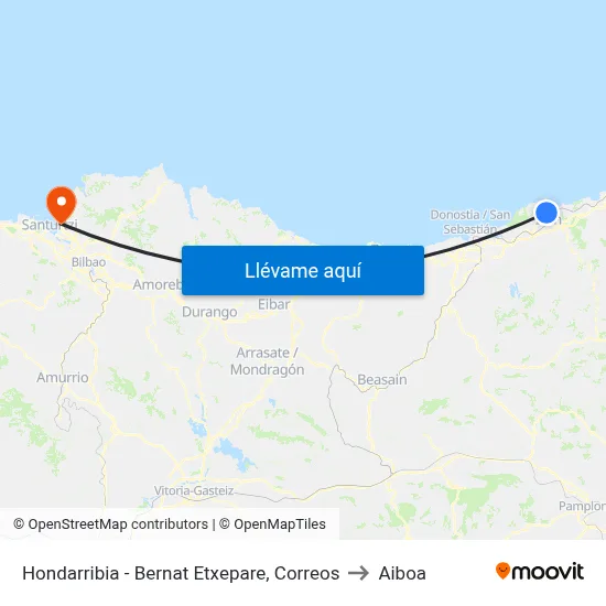 Hondarribia - Bernat Etxepare, Correos to Aiboa map