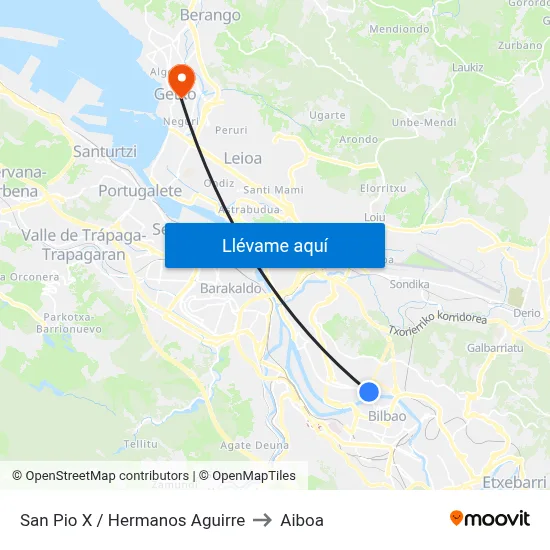 San Pio X / Hermanos Aguirre to Aiboa map