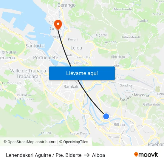 Lehendakari Aguirre / Fte. Bidarte to Aiboa map