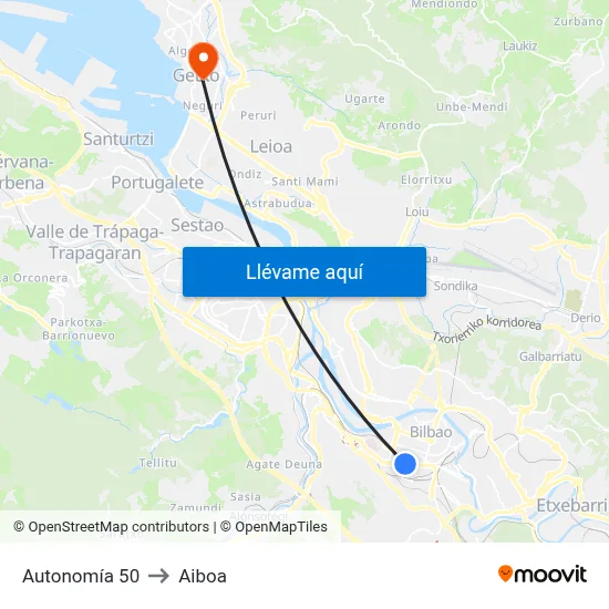 Autonomía 50 to Aiboa map