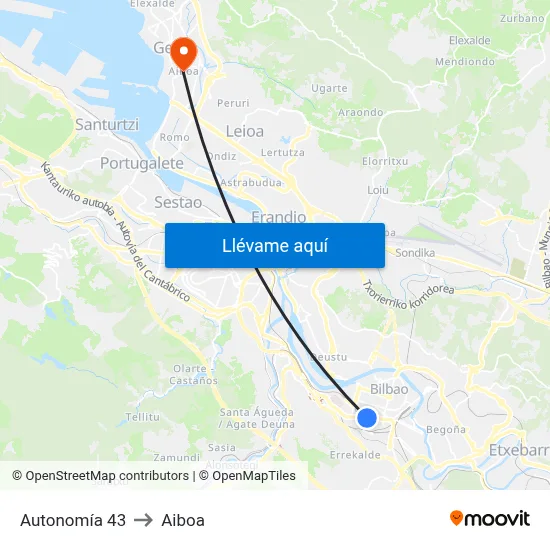 Autonomía 43 to Aiboa map