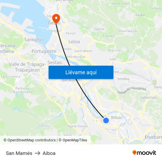 San Mamés to Aiboa map