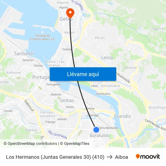 Los Hermanos (Juntas Generales 30) (410) to Aiboa map