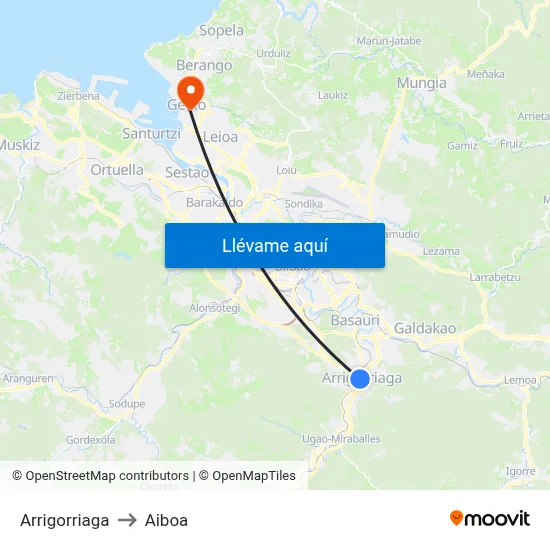 Arrigorriaga to Aiboa map