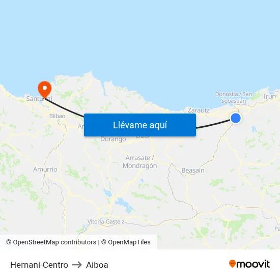 Hernani-Centro to Aiboa map