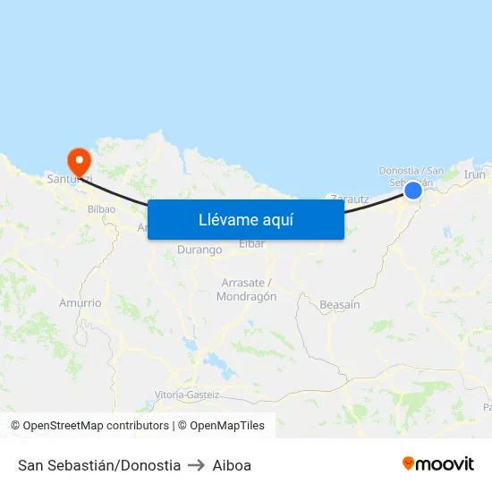 San Sebastián/Donostia to Aiboa map