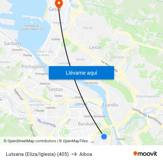 Lutxana (Eliza/Iglesia) (405) to Aiboa map