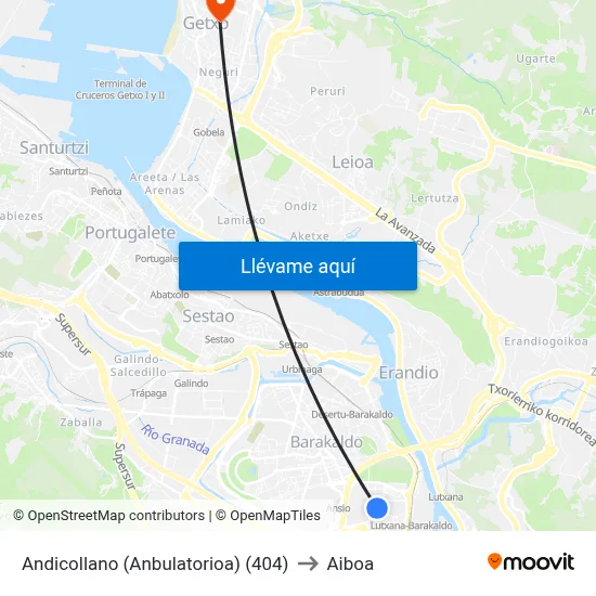 Andicollano (Anbulatorioa) (404) to Aiboa map
