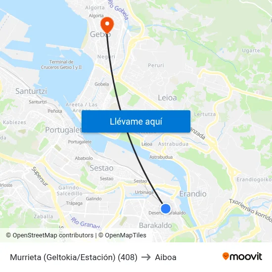 Murrieta (Geltokia/Estación) (408) to Aiboa map