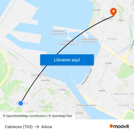 Cabieces (765) to Aiboa map